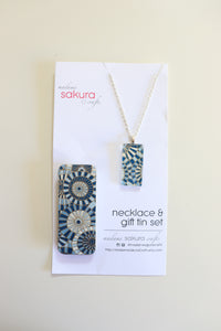 Blue Geo Parasols A - Washi Paper Necklace and Gift Tin Set