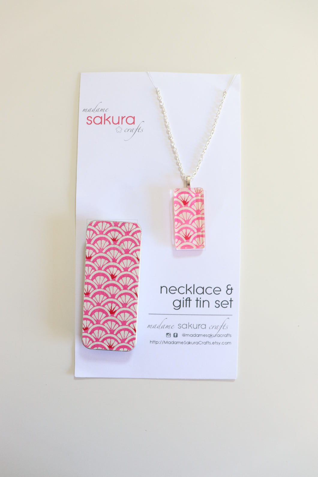 Hot Pink Water B - Washi Paper Necklace and Gift Tin Set