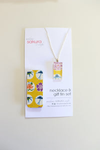 Yellow Landscape A - Washi Paper Necklace and Gift Tin Set