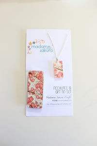Pink Ume Blossoms - Washi Paper Necklace and Gift Tin Set