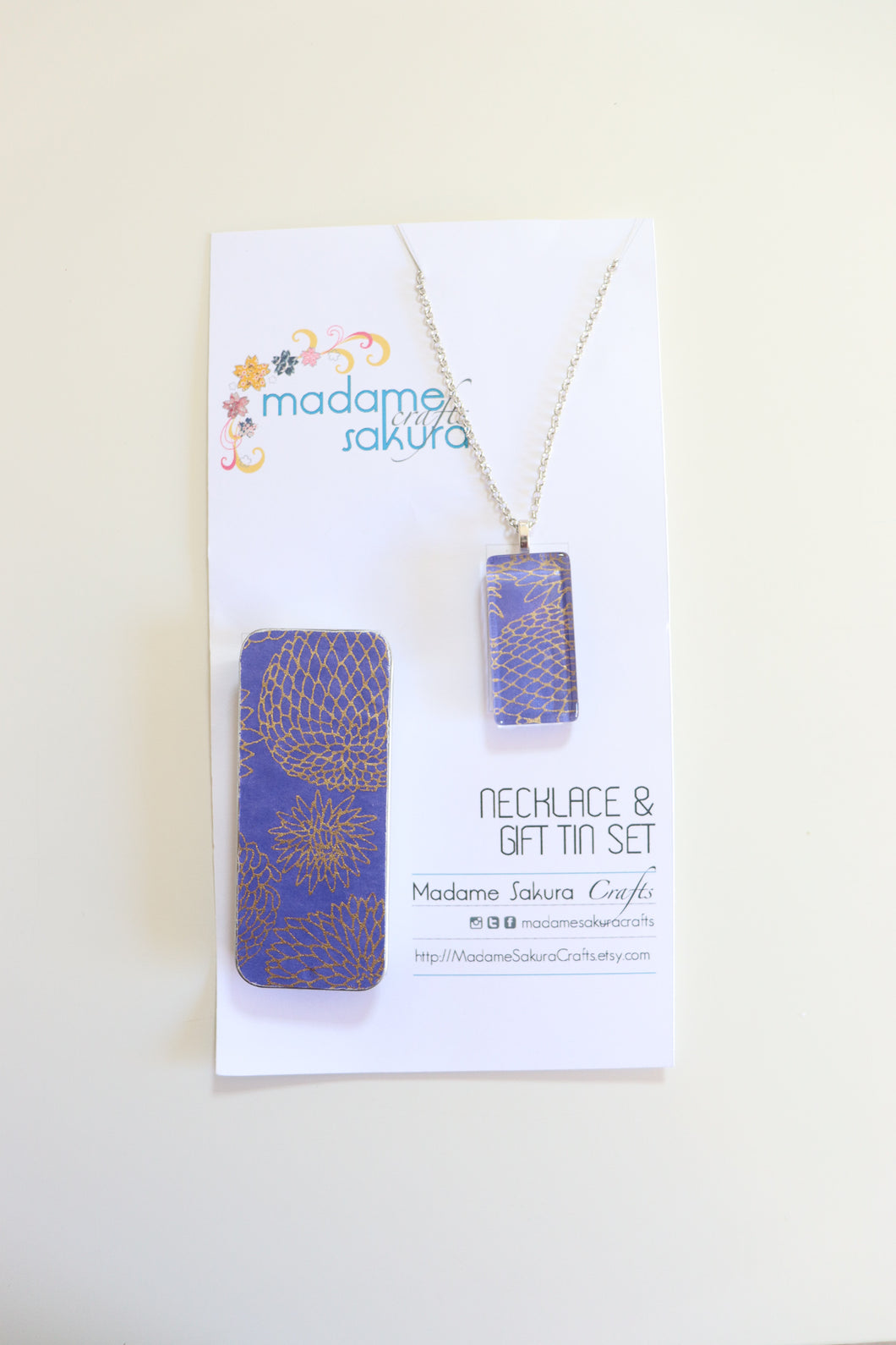 Purple Kiku - Washi Paper Necklace and Gift Tin Set