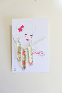 White Blossoms - Washi Paper Necklace and Long Earring Set