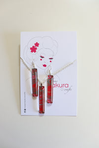 Red Daggers - Washi Paper Necklace and Long Earring Set