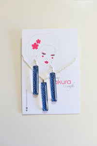 Deeper Blues - Washi Paper Necklace and Long Earring Set