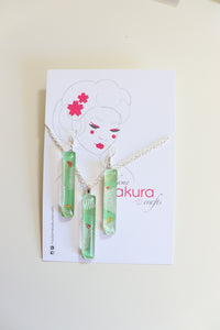 Sea Green - Washi Paper Necklace and Long Earring Set