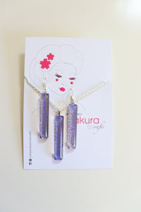 Purple Kiku Dangles - Washi Paper Necklace and Long Earring Set