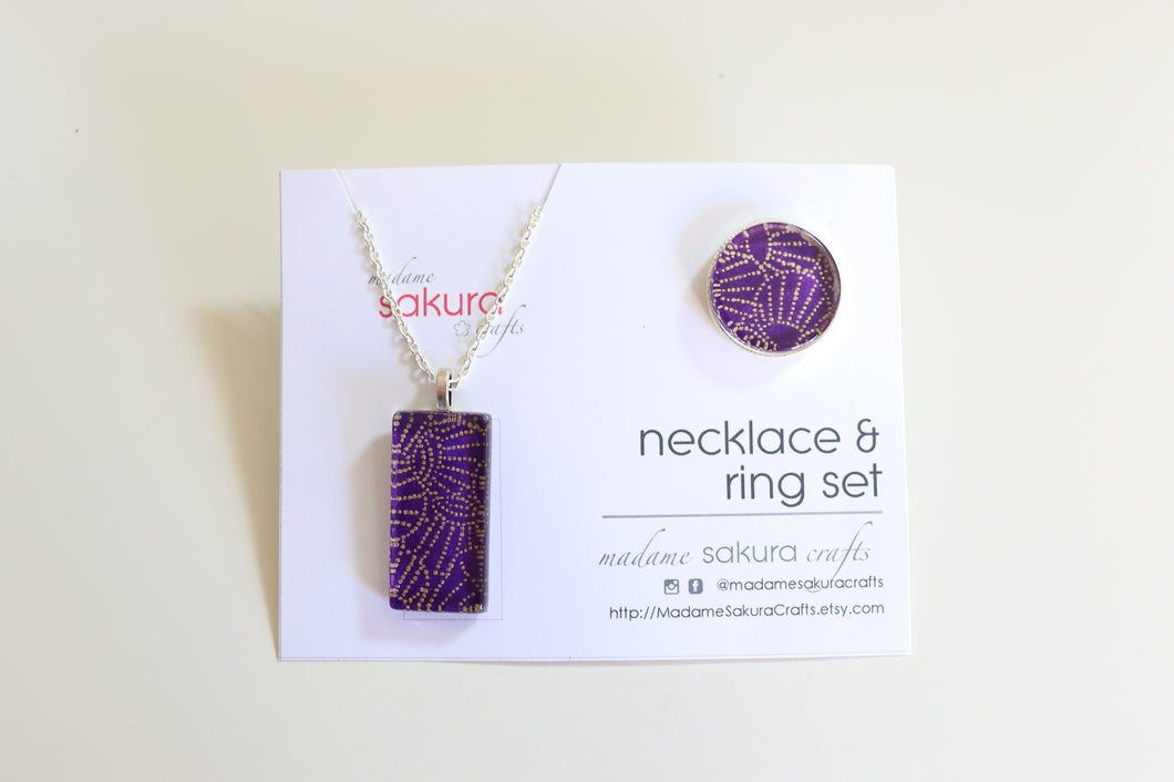 I dream of Purple - Washi Paper Necklace and Ring Set