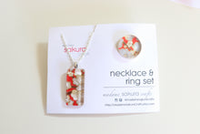 Load image into Gallery viewer, Red Ume Blossoms - Washi Paper Necklace and Ring Set
