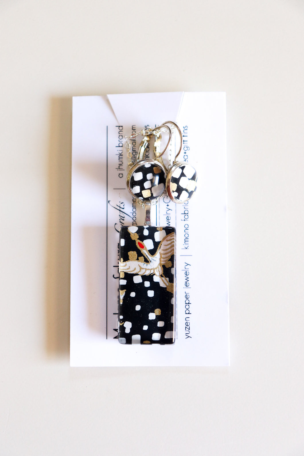 Black Cranes - Washi Paper Necklace and Earring Set