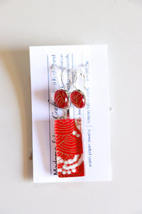 Red Waves - Washi Paper Necklace and Earring Set