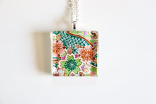 Load image into Gallery viewer, Sakura Shibori - Square Washi Paper Pendant Necklace
