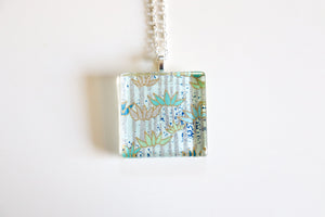 Silver Bamboo - Square Washi Paper Pendant Necklace