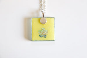 Silver Bamboo - Square Washi Paper Pendant Necklace