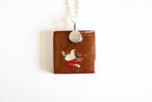 Load image into Gallery viewer, Cranes in Red Skies - Square Washi Paper Pendant Necklace
