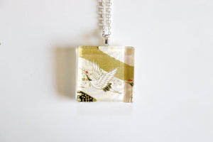 Gold Skies - Square Washi Paper Pendant Necklace