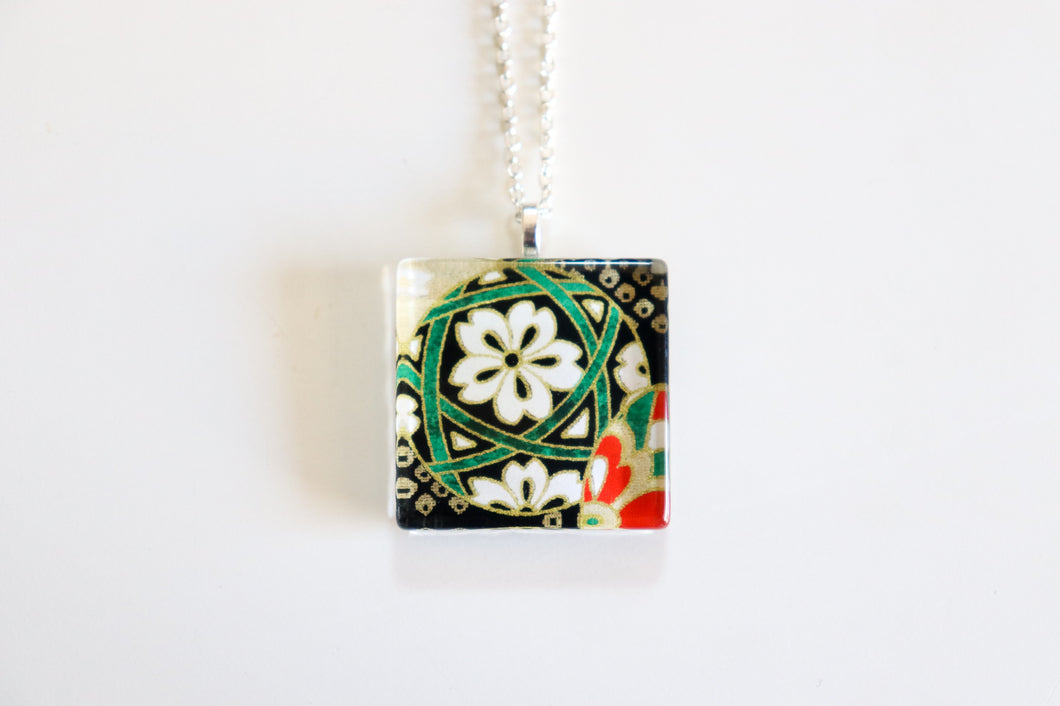Temari Ball - Square Washi Paper Pendant Necklace
