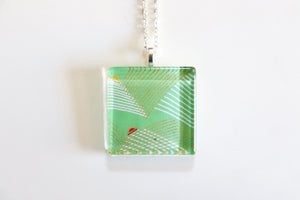 Mint Squares - Square Washi Paper Pendant Necklace