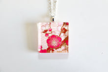 Load image into Gallery viewer, Plum Blossoms in Pink - Square Washi Paper Pendant Necklace
