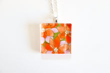 Load image into Gallery viewer, Orange Blossoms - Square Washi Paper Pendant Necklace
