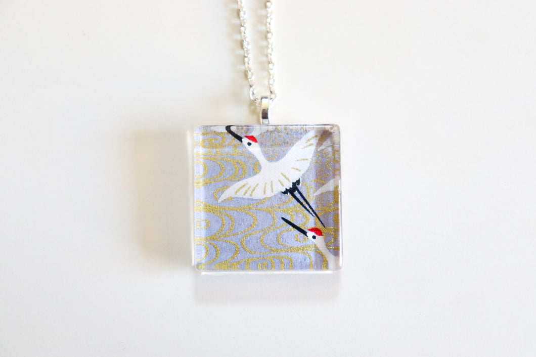 In flight - Square Washi Paper Pendant Necklace