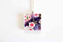 Load image into Gallery viewer, Blossoms &amp; Shibori  - Square Washi Paper Pendant Necklace
