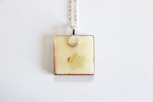 Red Plums - Square Washi Paper Pendant Necklace