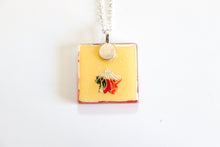 Load image into Gallery viewer, Cranes and Red Blossoms - Square Washi Paper Pendant Necklace
