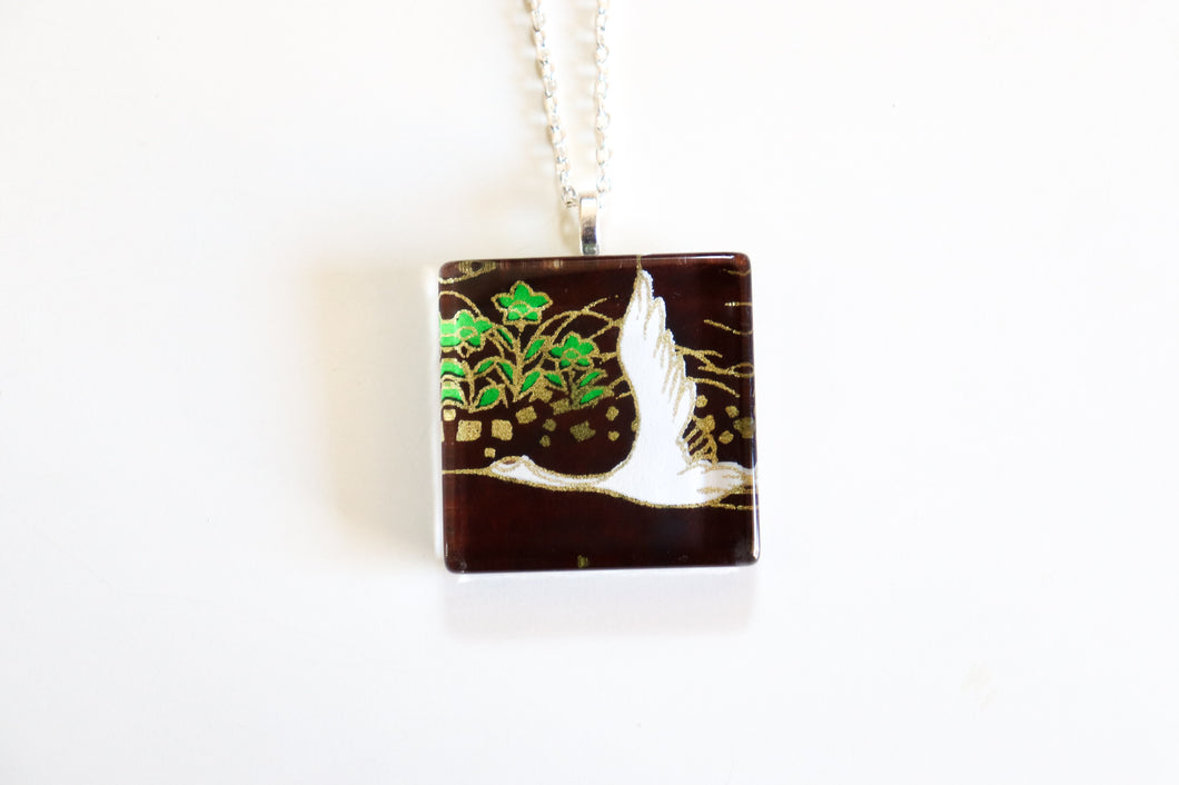 Flying Cranes - Square Washi Paper Pendant Necklace