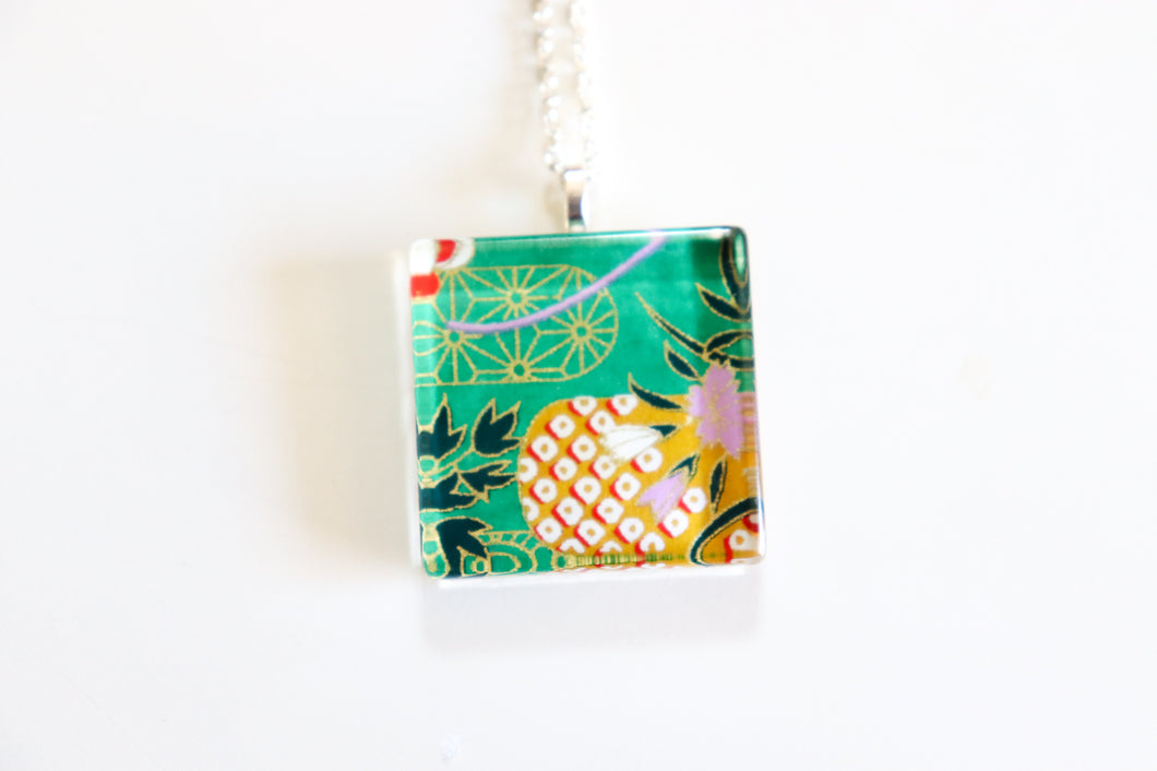 Shibori Clouds - Square Washi Paper Pendant Necklace