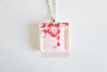 Load image into Gallery viewer, Pink Plum Blossoms- Square Washi Paper Pendant Necklace
