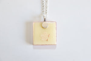Pink Plum Blossoms- Square Washi Paper Pendant Necklace