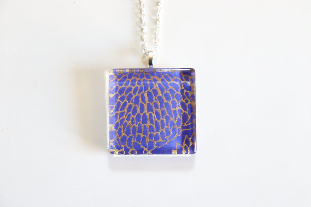 Purple Kiku - Square Washi Paper Pendant Necklace