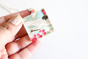 Purple Plum Blossoms - Square Washi Paper Pendant Necklace