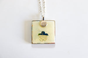 Landscape of Cranes - Square Washi Paper Pendant Necklace