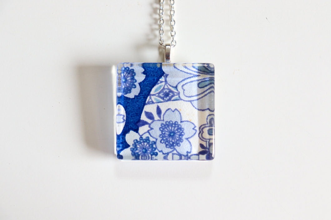Crockery Patterns - Square Washi Paper Pendant Necklace