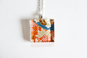 Bamboo and Shibori - Square Washi Paper Pendant Necklace