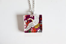 Load image into Gallery viewer, Purple Crane - Square Washi Paper Pendant Necklace
