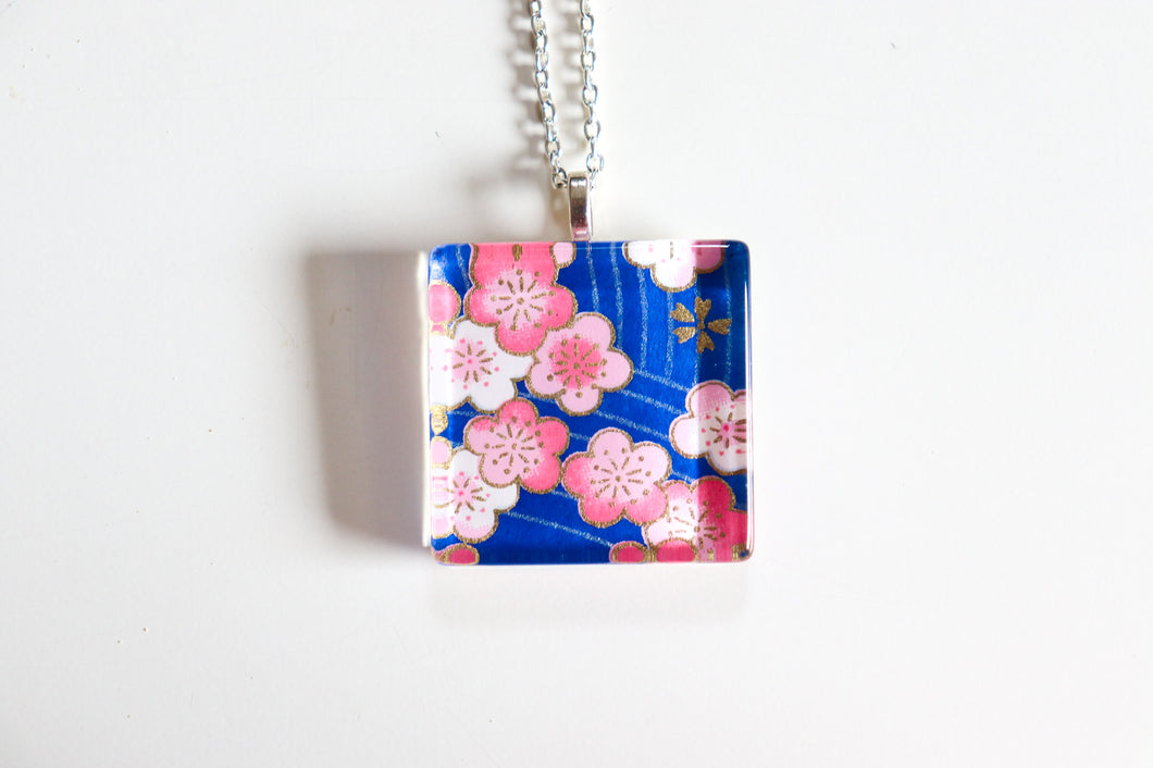 Ume on the Umi - Square Washi Paper Pendant Necklace