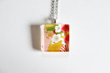 Load image into Gallery viewer, Plums and Fans Pink - Square Washi Paper Pendant Necklace
