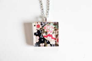 Temari and Sakura Party - Square Washi Paper Pendant Necklace