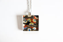 Load image into Gallery viewer, Waves and Blossoms - Square Washi Paper Pendant Necklace
