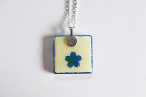 Geometry in Blue - Square Washi Paper Pendant Necklace