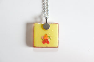 Orange Blossoms - Square Washi Paper Pendant Necklace