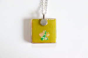 Starlit waters - Square Washi Paper Pendant Necklace