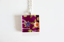 Load image into Gallery viewer, Purple Blossoms - Square Washi Paper Pendant Necklace
