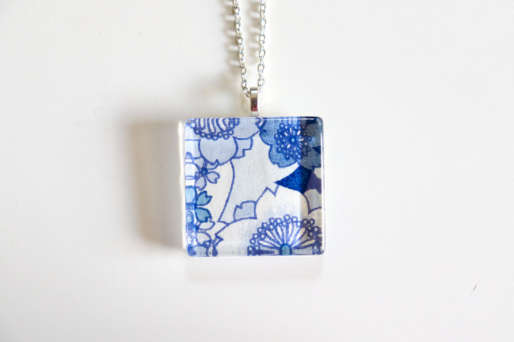 China Pattern - Square Washi Paper Pendant Necklace