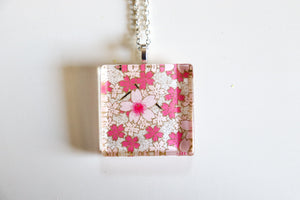 Sakura Fall - Square Washi Paper Pendant Necklace