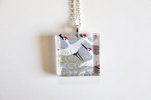 In Flight Lavender - Square Washi Paper Pendant Necklace