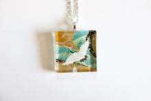 Load image into Gallery viewer, Green Cranes - Square Washi Paper Pendant Necklace

