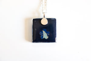 Blue Crane - Square Washi Paper Pendant Necklace